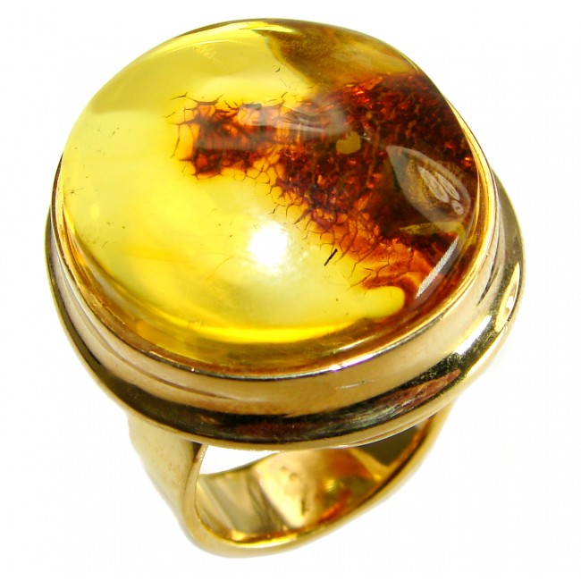 Venus Golden Authentic Baltic Amber 14K Gold over .925 Sterling Silver handcrafted ring; s. 7 adjustable