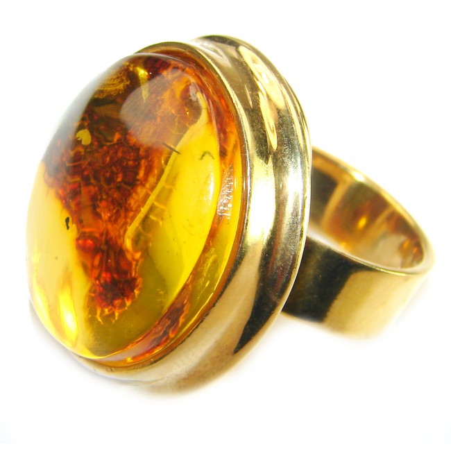 Venus Golden Authentic Baltic Amber 14K Gold over .925 Sterling Silver handcrafted ring; s. 7 adjustable