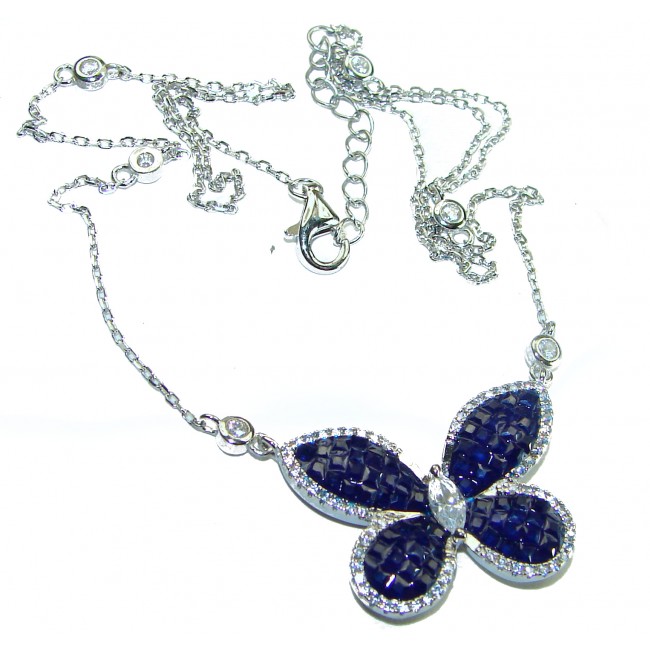 Great Masterpiece Butterfly genuine Sapphire .925 Sterling Silver handmade necklace