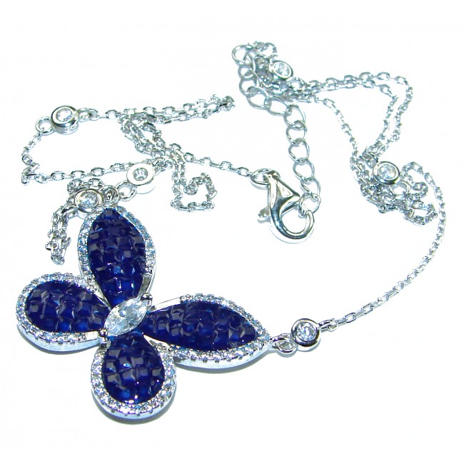 Great Masterpiece Butterfly genuine Sapphire .925 Sterling Silver handmade necklace