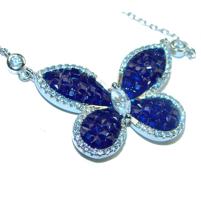 Great Masterpiece Butterfly genuine Sapphire .925 Sterling Silver handmade necklace