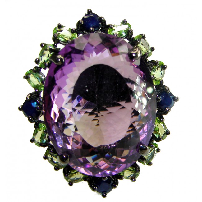 Dramatic design 47.8 carat Amethyst black rhodium over .925 Sterling Silver Handcrafted Ring size 9