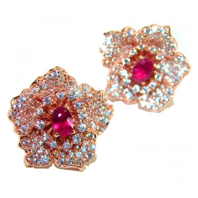 Pigeon blood-red authentic 4.1 carat Ruby White Sapphire 18K Gold over .925 Sterling Silver handcrafted Statement earrings