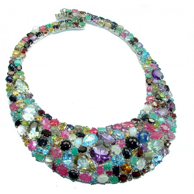 Infinity 285.5 carat Authentic Multigems .925 Sterling Silver handcrafted Statement necklace