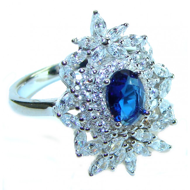 Luxurious 2.3 carat Sapphire .925 Sterling Silver handcrafted Ring size 6