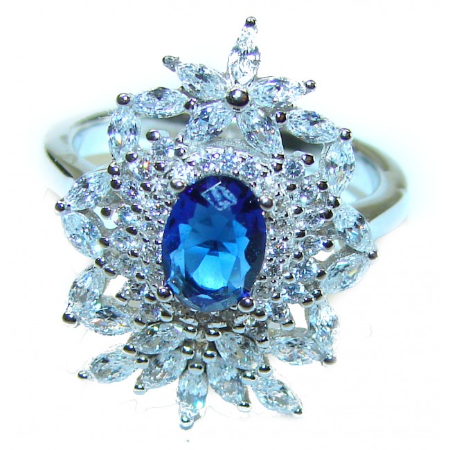 Luxurious 2.3 carat Sapphire .925 Sterling Silver handcrafted Ring size 6