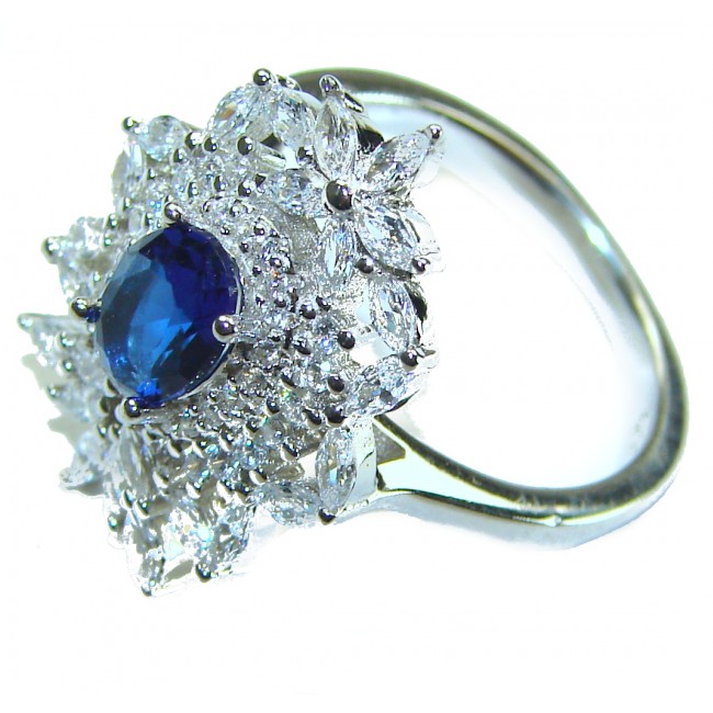 Luxurious 2.3 carat Sapphire .925 Sterling Silver handcrafted Ring size 6