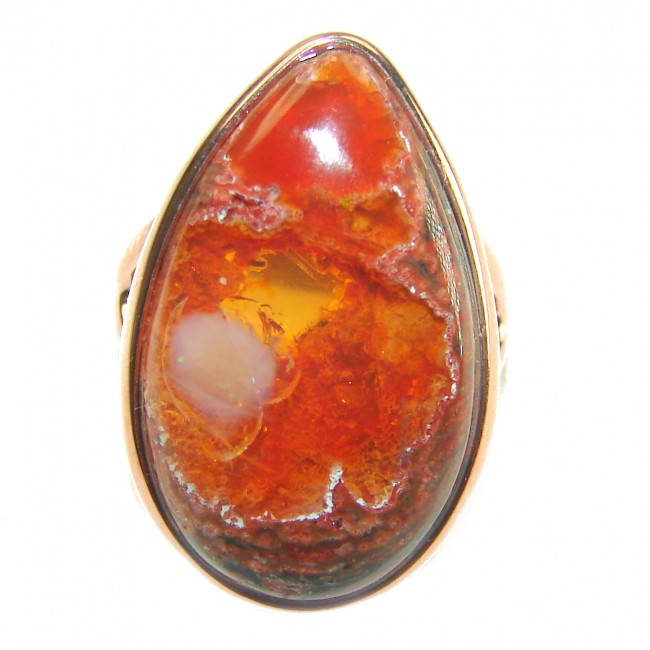 Queen of Fire best quality 22.4 carat Mexican Opal 14K Gold over .925 Sterling Silver handmade ring 8