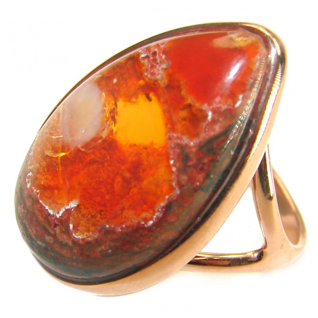 Queen of Fire best quality 22.4 carat Mexican Opal 14K Gold over .925 Sterling Silver handmade ring 8