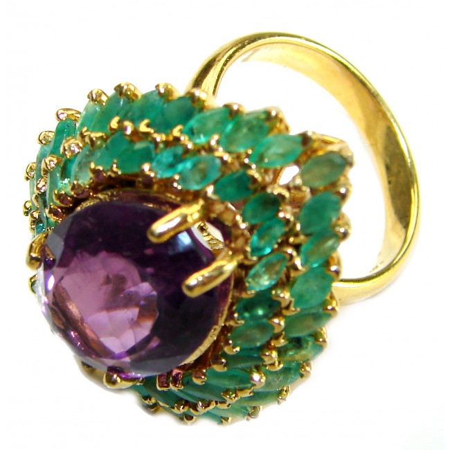 Elizabeth 22.8 carat Amethyst Emerald 14K Gold over .925 Sterling Silver Handcrafted Ring size 7