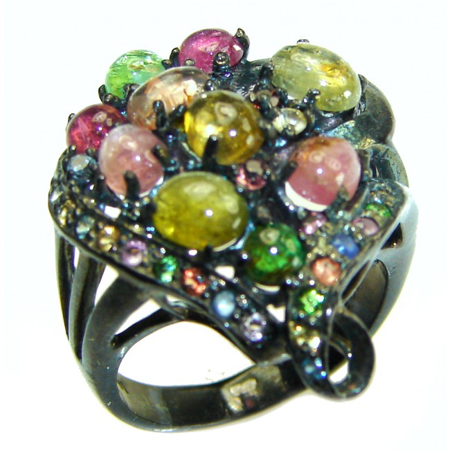 Precious Pink Watermelon Tourmaline black rhodium over .925 Sterling Silver Handcrafted Ring size 7 1/2