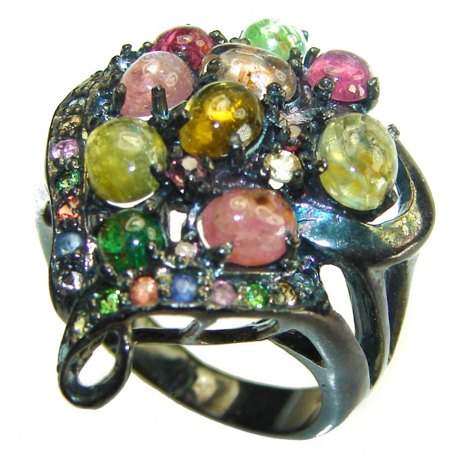 Precious Pink Watermelon Tourmaline black rhodium over .925 Sterling Silver Handcrafted Ring size 7 1/2