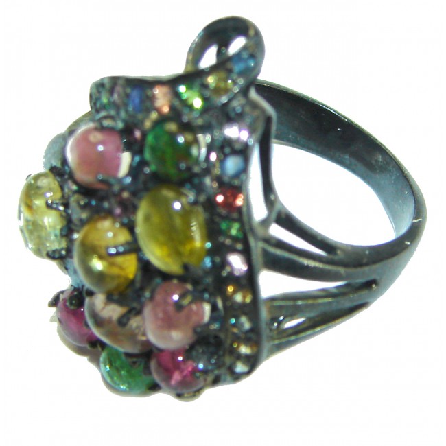 Precious Pink Watermelon Tourmaline black rhodium over .925 Sterling Silver Handcrafted Ring size 7 1/2