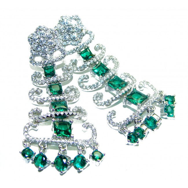 Allure Natural 11.5 carat Emerald .925 Sterling Silver handcrafted earrings