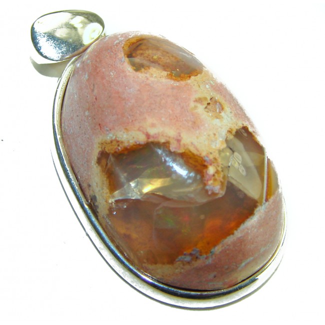 Natural 29.2 carat Mexican Fire Opal .925 Sterling Silver handmade Pendant