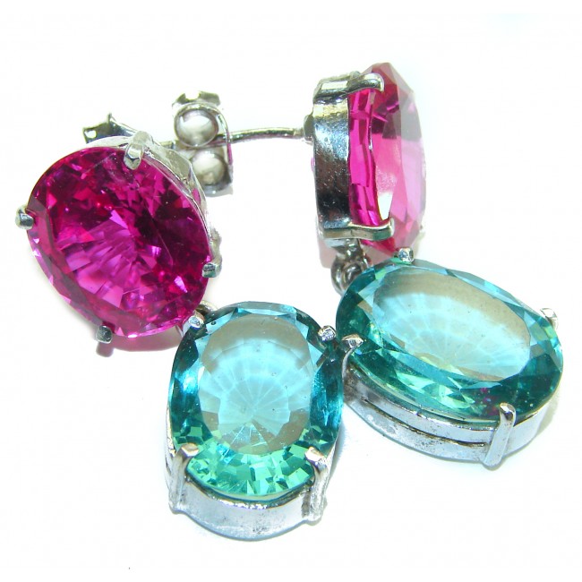 EVA authentic 14.9 carat Sapphire Aquamarine .925 Sterling Silver handmade earrings