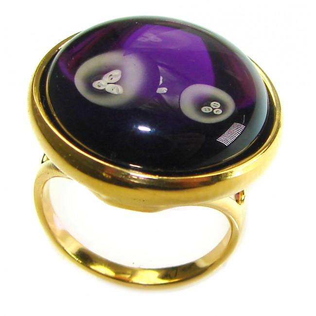 Purple Full Moon Amethyst 14K Gold over .925 Sterling Silver Handcrafted Large Ring size 8