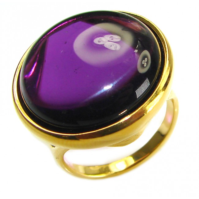 Purple Full Moon Amethyst 14K Gold over .925 Sterling Silver Handcrafted Large Ring size 8