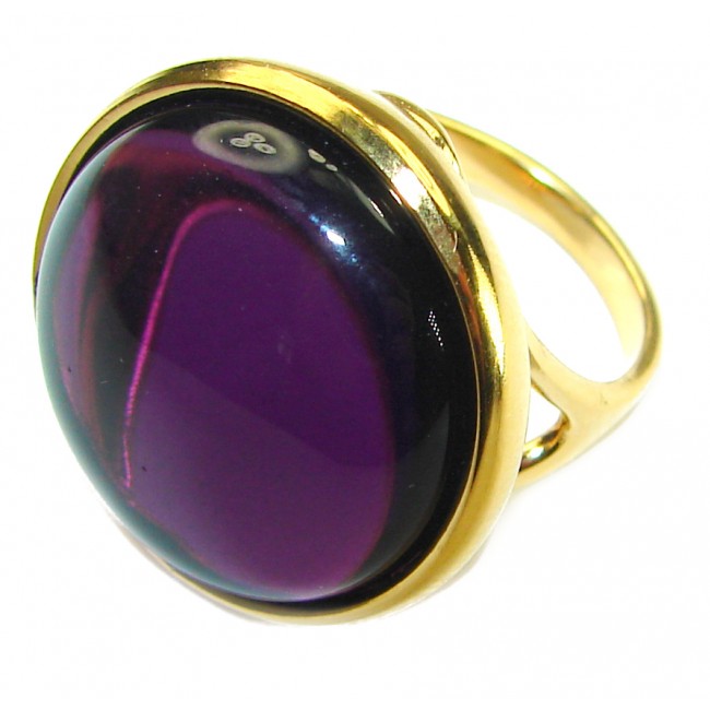 Purple Full Moon Amethyst 14K Gold over .925 Sterling Silver Handcrafted Large Ring size 8