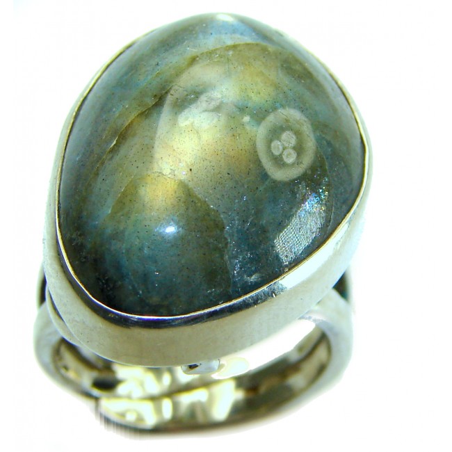 Mystic Aura Silky Labradorite .925 Sterling Silver handcrafted Large ring size 7 adjustable