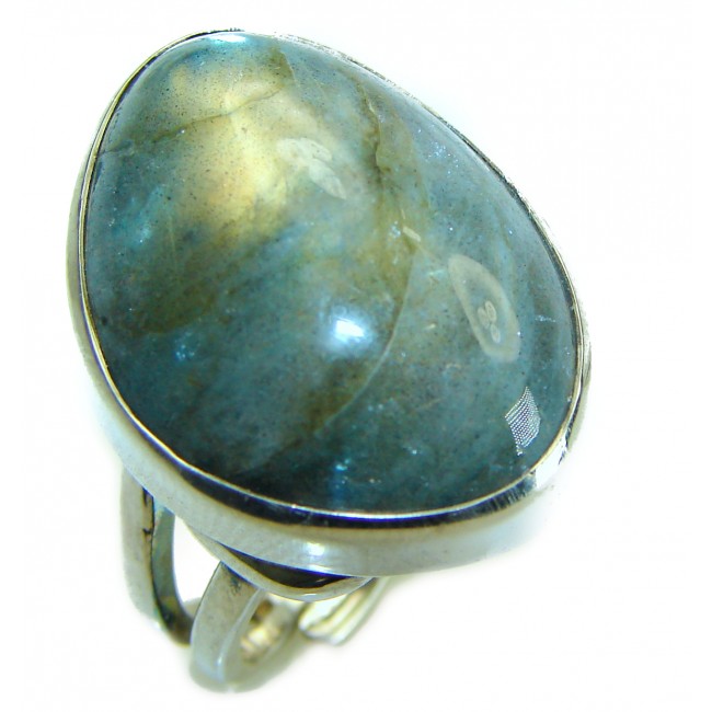 Mystic Aura Silky Labradorite .925 Sterling Silver handcrafted Large ring size 7 adjustable