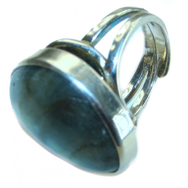 Mystic Aura Silky Labradorite .925 Sterling Silver handcrafted Large ring size 7 adjustable