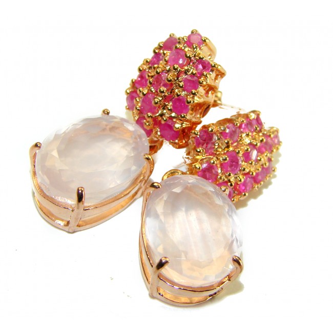 Juicy 14.2 carat Authentic Rose Quartz Ruby 18K Gold over .925 Sterling Silver handcrafted earrings