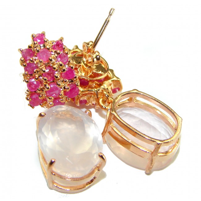 Juicy 14.2 carat Authentic Rose Quartz Ruby 18K Gold over .925 Sterling Silver handcrafted earrings