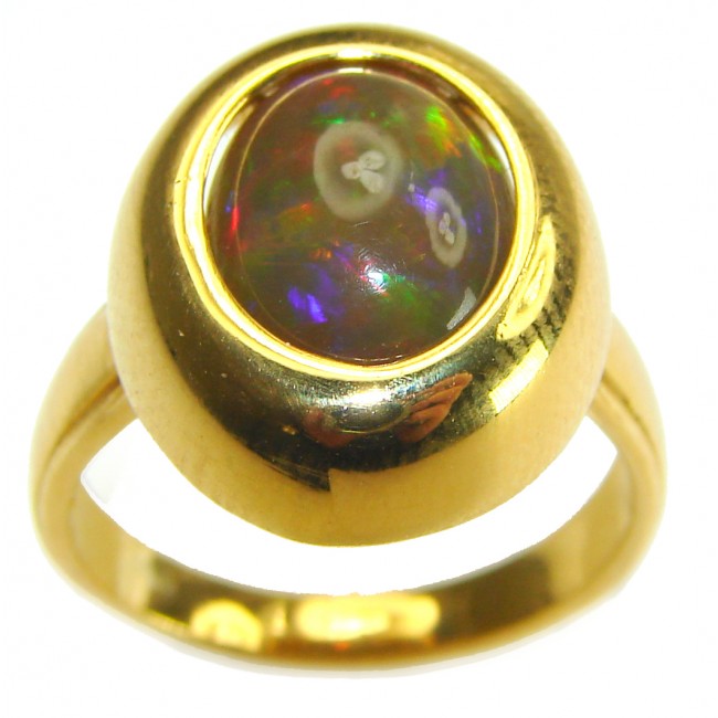 A Milky Way Genuine 7.9 carat Black Opal 18K Gold over .925 Sterling Silver handmade Ring size 7