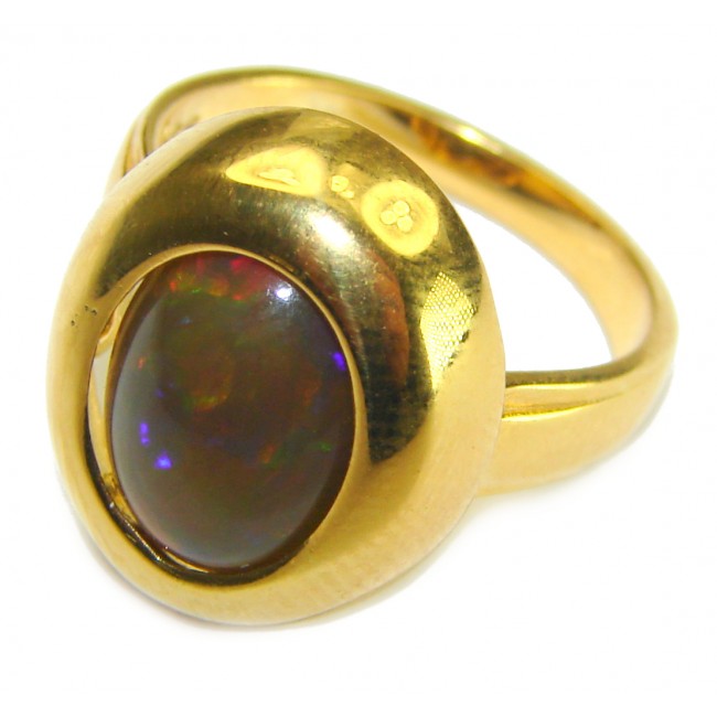 A Milky Way Genuine 7.9 carat Black Opal 18K Gold over .925 Sterling Silver handmade Ring size 7