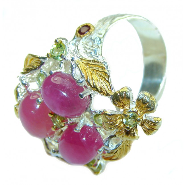 Scarlet Starlight Authentic Star Ruby 14K Gold over .925 Sterling Silver handcrafted ring size 9