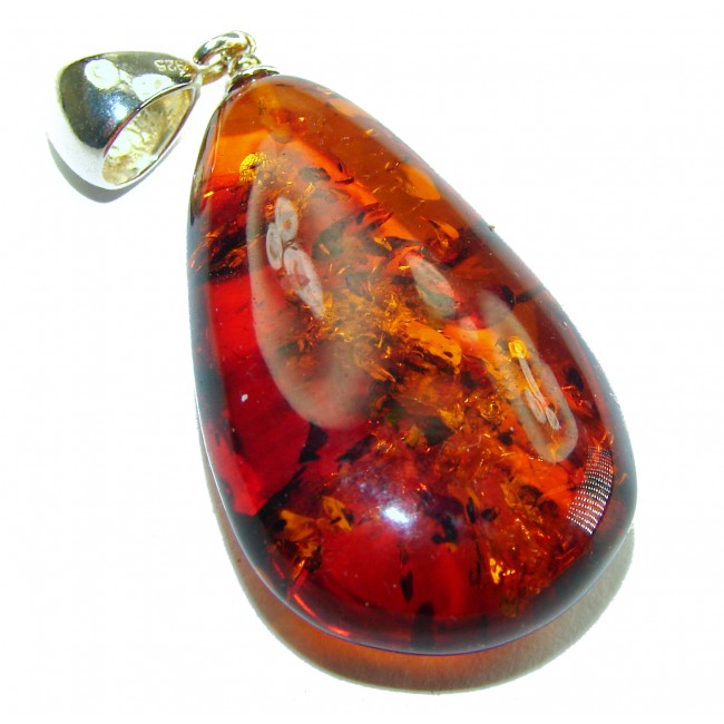 Honay Drop authentic Baltic Amber .925 Sterling Silver handmade Pendant