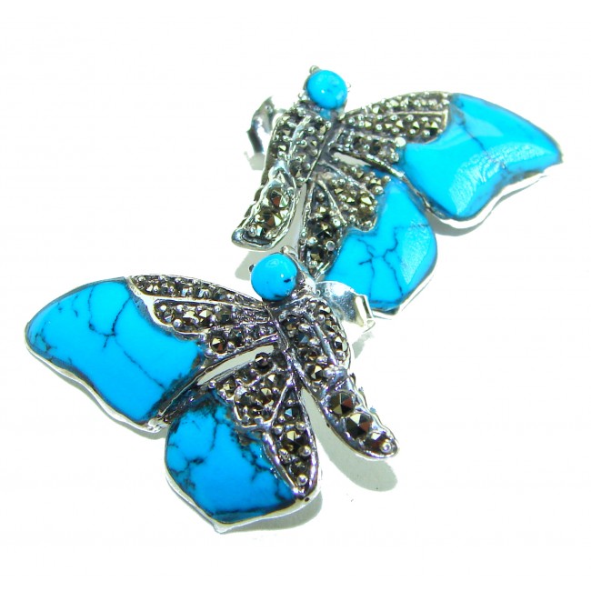 Blue Butterfly Precious natural Turquoise .925 Sterling Silver handcrafted Earrings