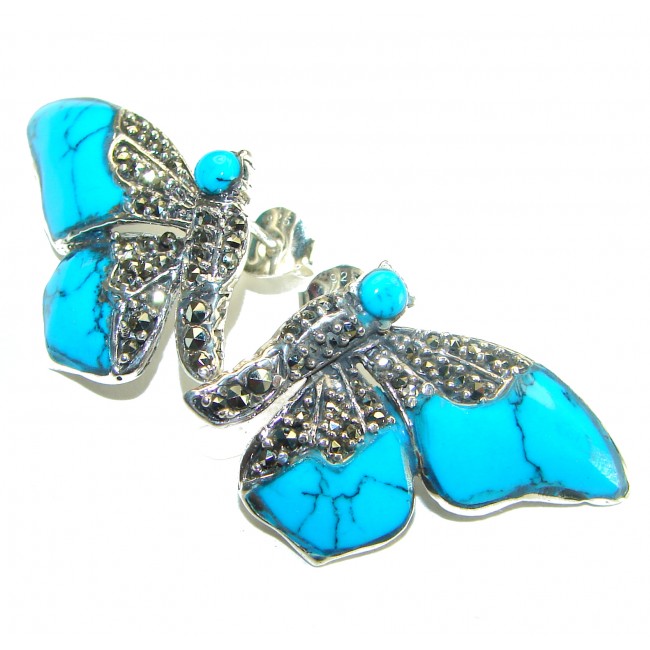 Blue Butterfly Precious natural Turquoise .925 Sterling Silver handcrafted Earrings