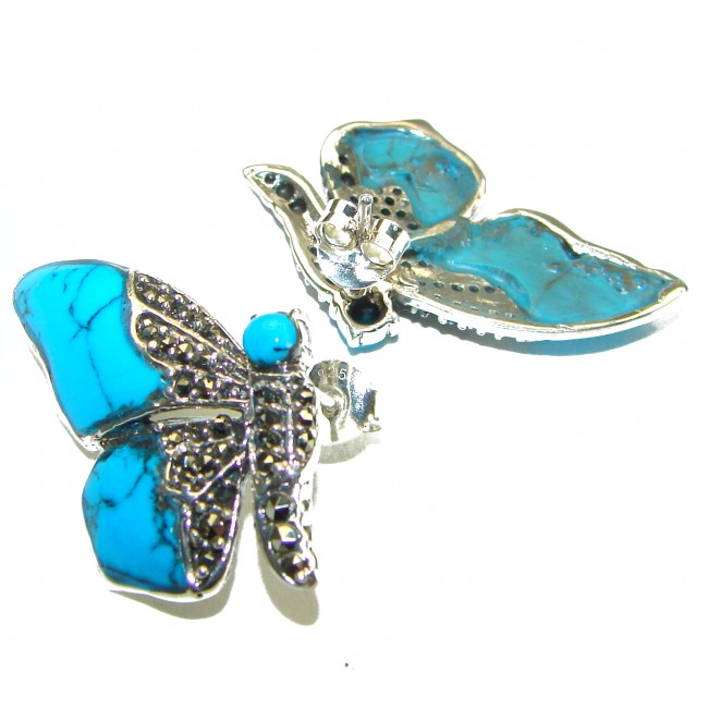 Blue Butterfly Precious natural Turquoise .925 Sterling Silver handcrafted Earrings