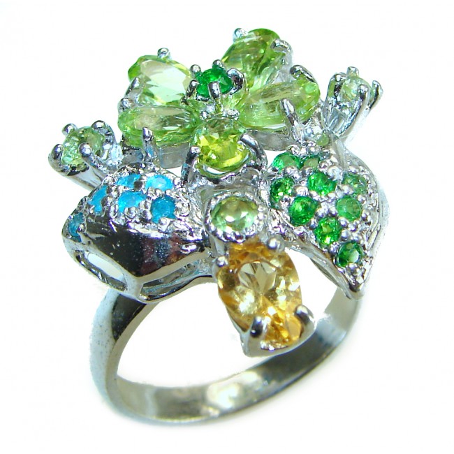 Summer Time Authentic 12.1 carat Peridot .925 Sterling Silver handmade Ring s. 9