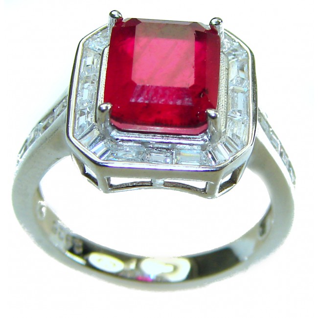 Carmen - emerald cut 6.3 carat Ruby .925 Sterling Silver handcrafted Statement Ring size 8