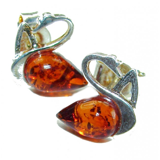 Swan Authentic Baltic Polish Amber .925 Sterling Silver earrings