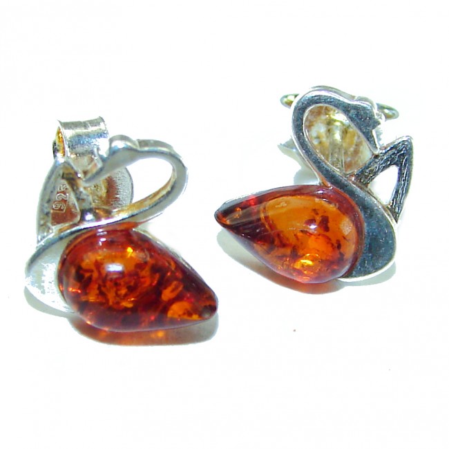 Swan Authentic Baltic Polish Amber .925 Sterling Silver earrings