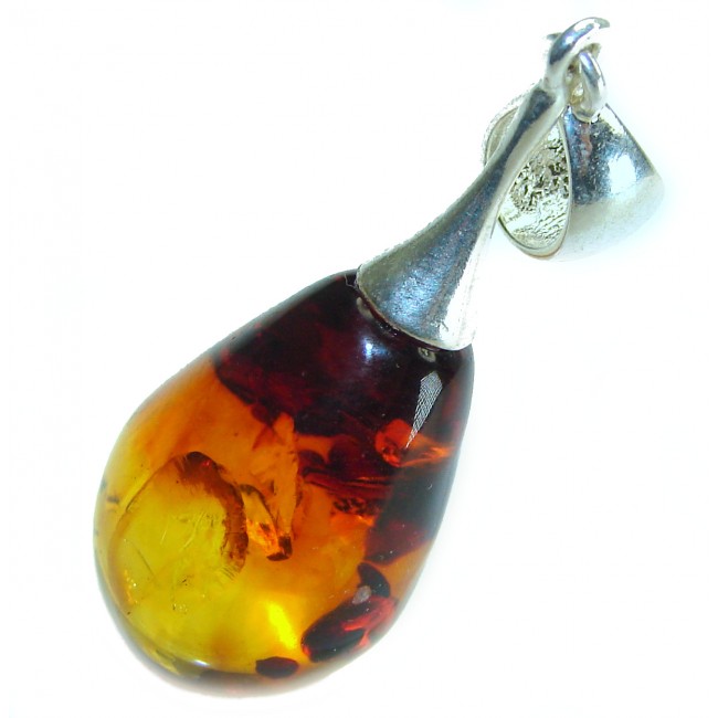 Honay Drop authentic Baltic Amber .925 Sterling Silver handmade Pendant