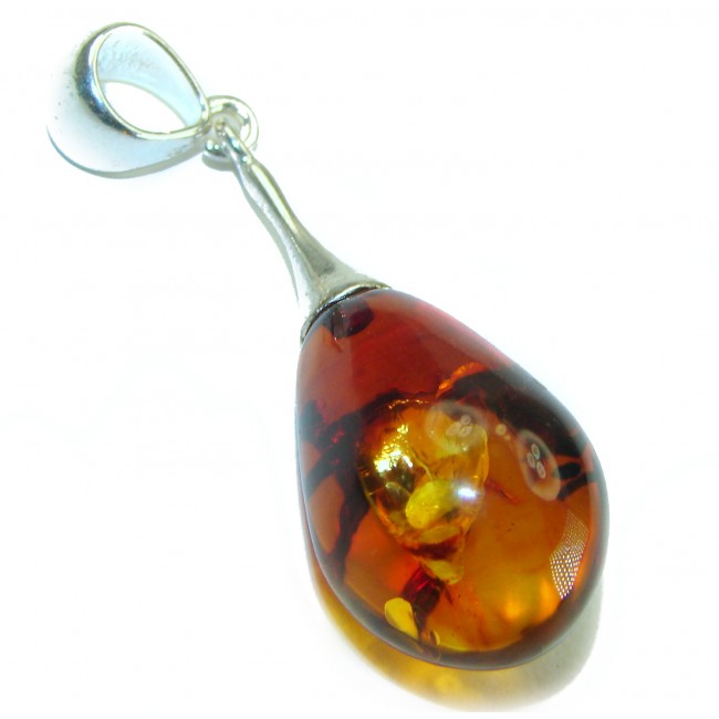 Honay Drop authentic Baltic Amber .925 Sterling Silver handmade Pendant