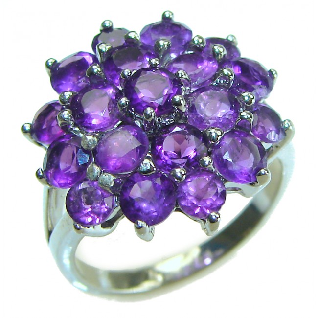 Floral design 11.8 carat Amethyst .925 Sterling Silver Handcrafted Ring size 8