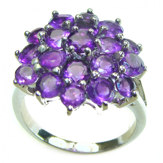 Floral design 11.8 carat Amethyst .925 Sterling Silver Handcrafted Ring size 8