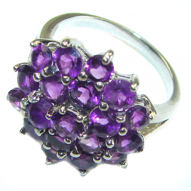 Floral design 11.8 carat Amethyst .925 Sterling Silver Handcrafted Ring size 8