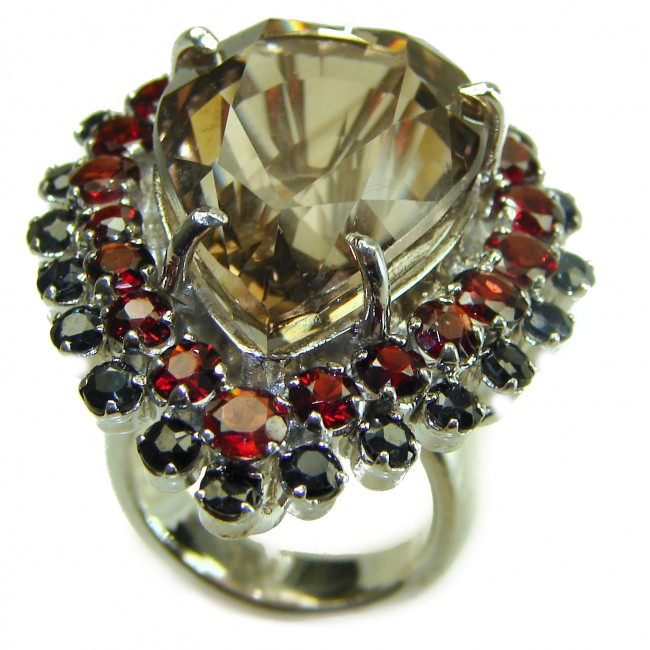 Bella Mia authentic 16.9 carat Champagne Topaz .925 Sterling Silver handcrafted Statement Ring size 6