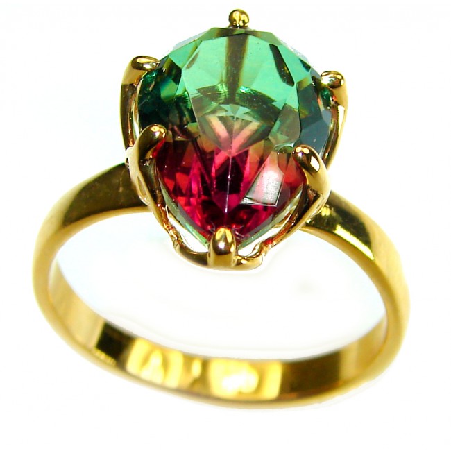 7.9 carat pear cut Brazilian Tourmaline 14K Gold over .925 Sterling Silver Perfectly handcrafted Ring s. 8 1/4