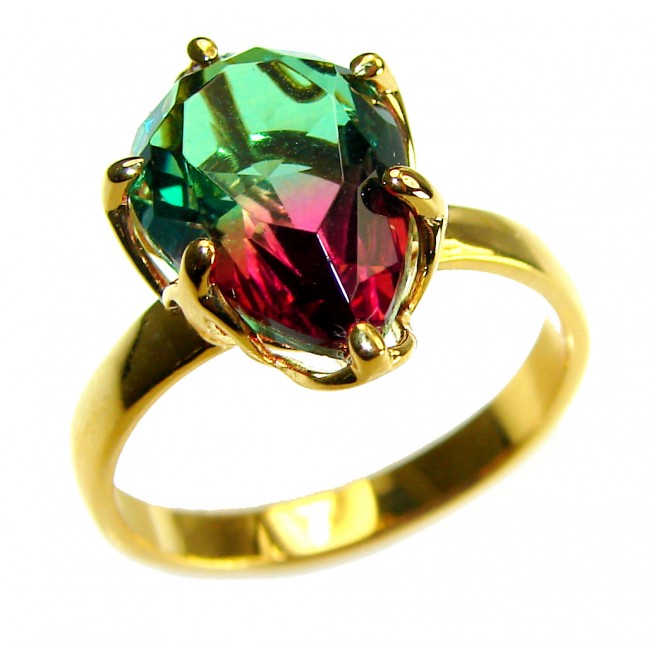 7.9 carat pear cut Brazilian Tourmaline 14K Gold over .925 Sterling Silver Perfectly handcrafted Ring s. 8 1/4