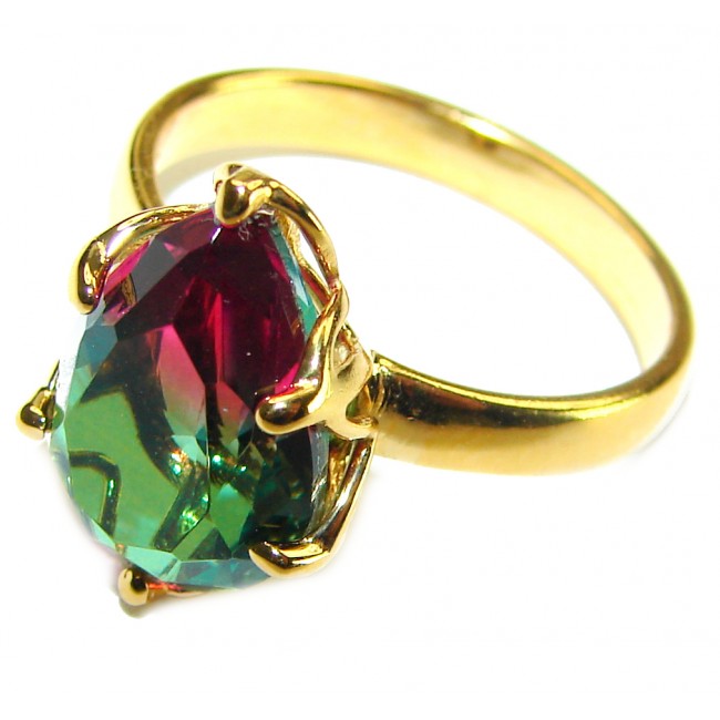 7.9 carat pear cut Brazilian Tourmaline 14K Gold over .925 Sterling Silver Perfectly handcrafted Ring s. 8 1/4