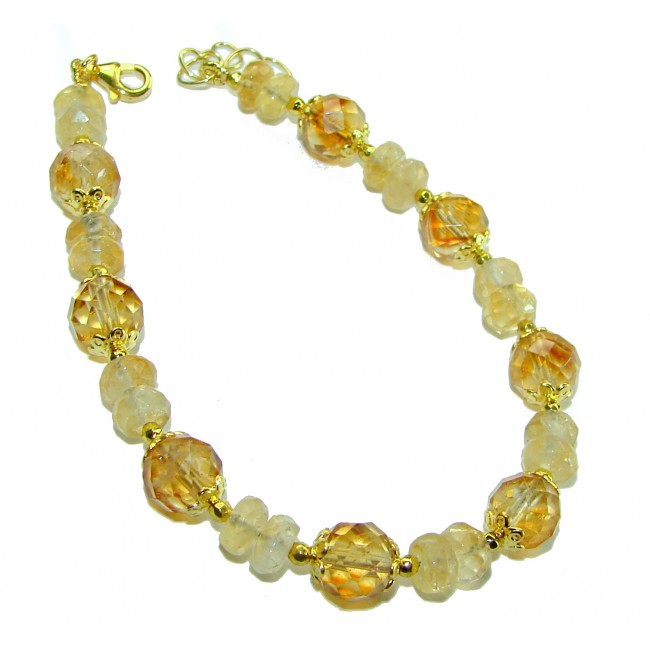 Genuine natural Citrine 14K Gold over .925 Sterling Silver handcrafted Bracelet