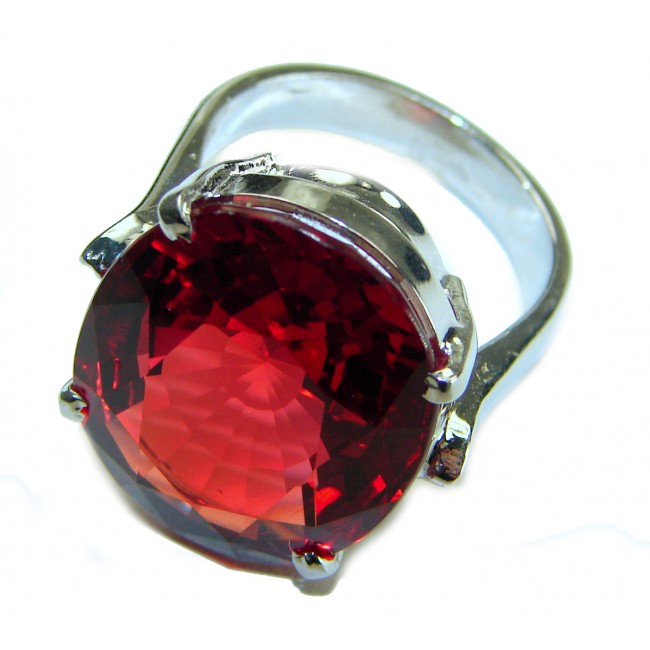 Red Brilliance 44.5 carat Red Topaz .925 Silver handcrafted Large Cocktail Ring s. 8 1/2